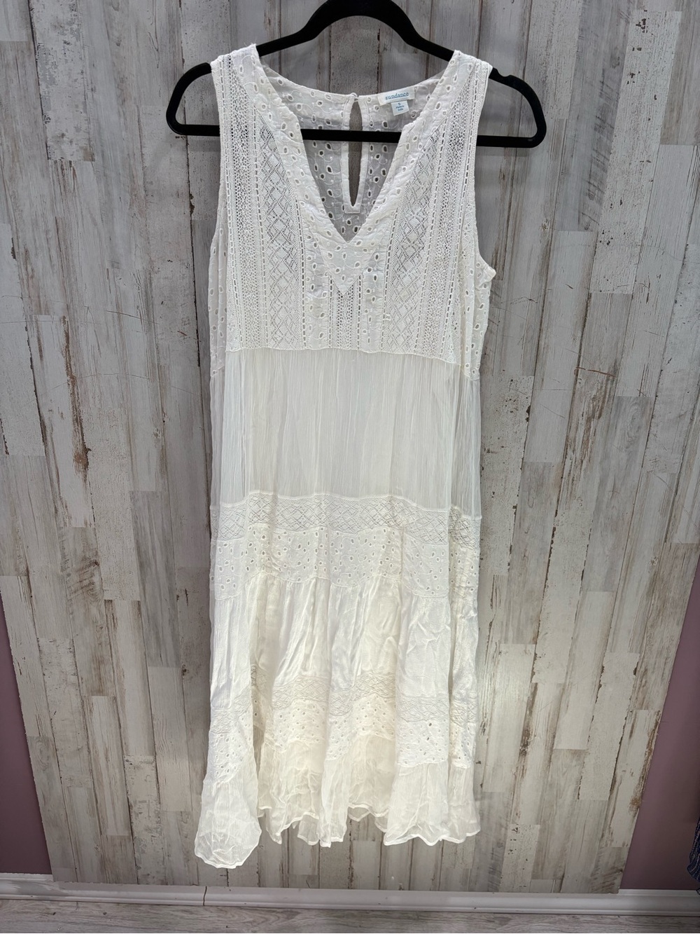 Sundance White Eyelet Lace Boho Midi Dress‎ Size Small Sleeveless Cottagecore